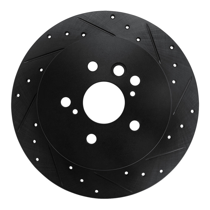 R1 04-05 Toyota RAV4 Rear Right Drilled & Slotted Black Brake Rotor-Brake Rotors - Slot & Drilled-Grocery Getter Performance