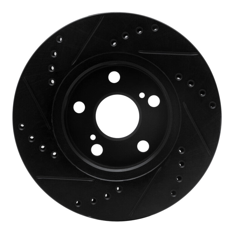R1 04-09 Toyota Prius Front Right Drilled & Slotted Black Brake Rotor-Brake Rotors - Slot & Drilled-Grocery Getter Performance