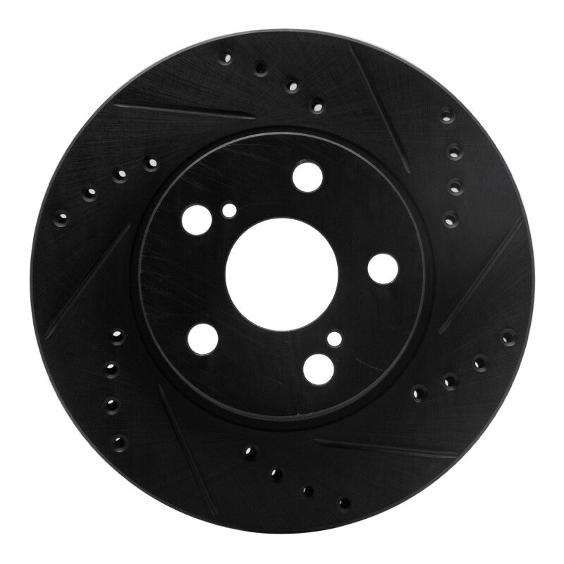 R1 04-09 Toyota Prius Front Right Drilled & Slotted Black Brake Rotor-Brake Rotors - Slot & Drilled-Grocery Getter Performance