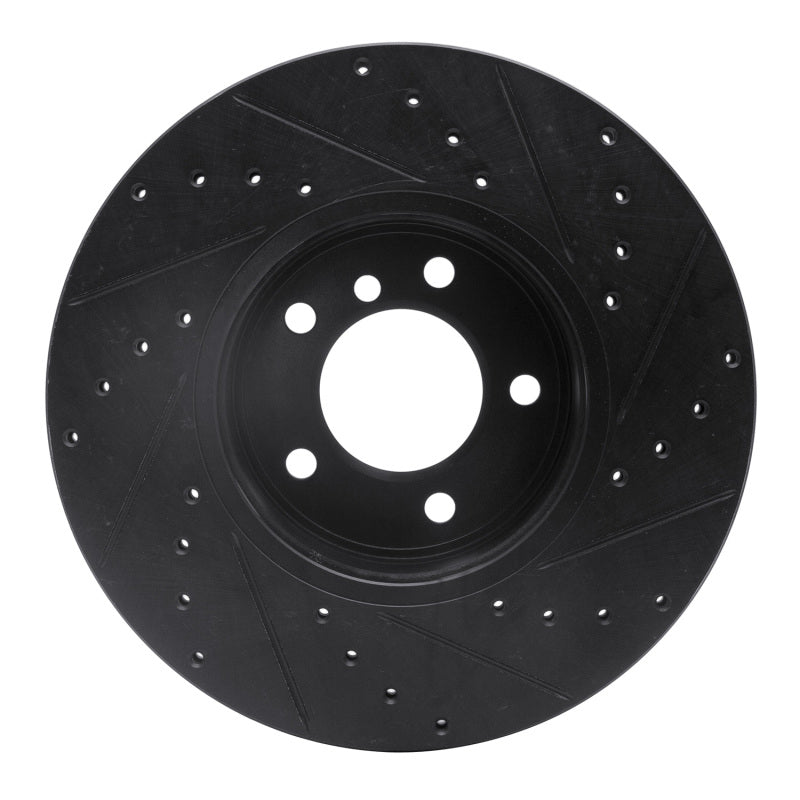 R1 04-10 BMW 528XI Front Left Drilled & Slotted Black Brake Rotor-Brake Rotors - Slot & Drilled-Grocery Getter Performance