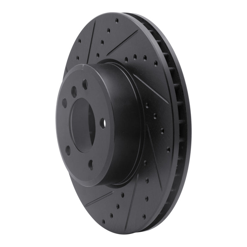 R1 04-10 BMW 528XI Front Left Drilled & Slotted Black Brake Rotor-Brake Rotors - Slot & Drilled-Grocery Getter Performance