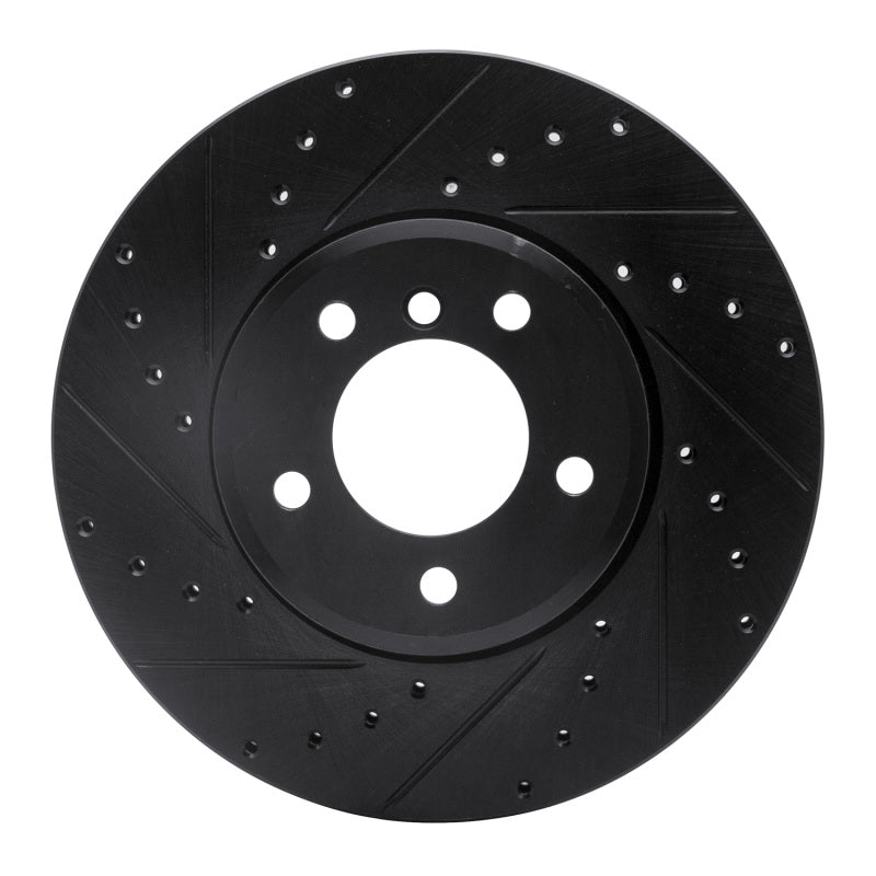 R1 04-10 BMW 528XI Front Left Drilled & Slotted Black Brake Rotor-Brake Rotors - Slot & Drilled-Grocery Getter Performance