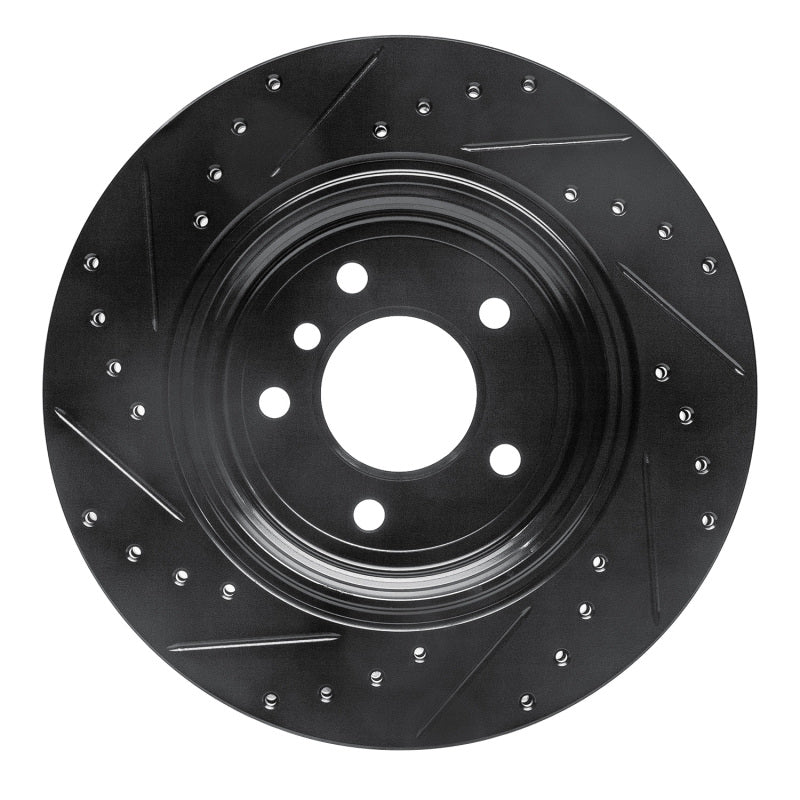 R1 04-10 BMW 530I Rear Right Drilled & Slotted Black Brake Rotor-Brake Rotors - Slot & Drilled-Grocery Getter Performance