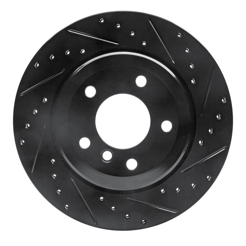 R1 04-10 BMW 530I Rear Right Drilled & Slotted Black Brake Rotor-Brake Rotors - Slot & Drilled-Grocery Getter Performance