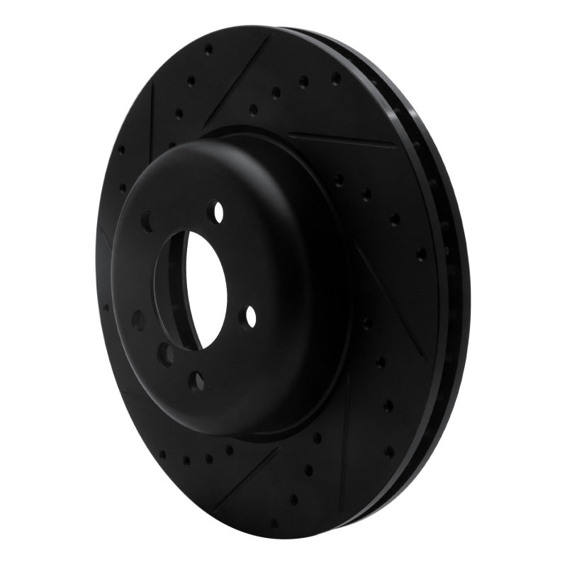 R1 04-10 BMW 550I Front Left Drilled & Slotted Black Brake Rotor-Brake Rotors - Slot & Drilled-Grocery Getter Performance