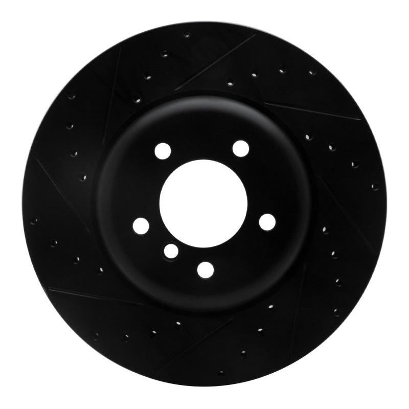 R1 04-10 BMW 550I Front Left Drilled & Slotted Black Brake Rotor-Brake Rotors - Slot & Drilled-Grocery Getter Performance