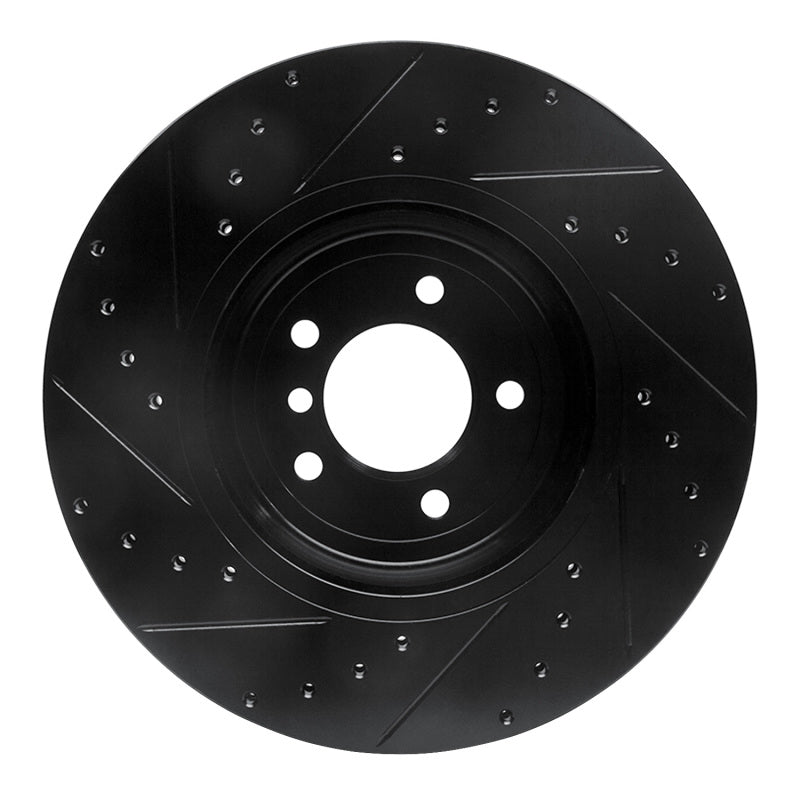 R1 04-10 BMW 650I Convertible Front Right Drilled & Slotted Black Brake Rotor-Brake Rotors - Slot & Drilled-Grocery Getter Performance