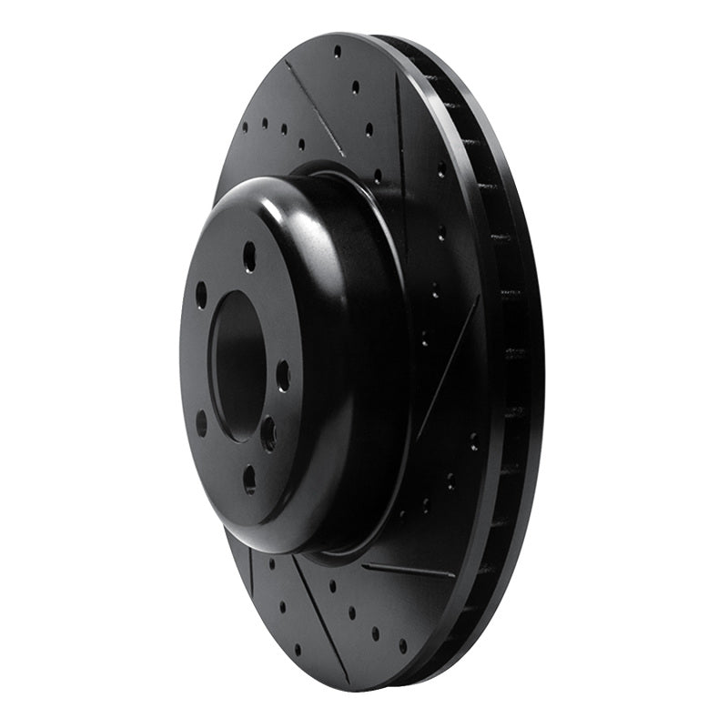 R1 04-10 BMW 650I Convertible Front Right Drilled & Slotted Black Brake Rotor-Brake Rotors - Slot & Drilled-Grocery Getter Performance