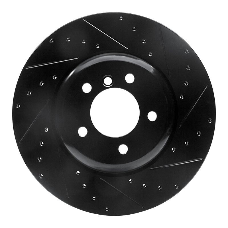 R1 04-10 BMW 650I Convertible Front Right Drilled & Slotted Black Brake Rotor-Brake Rotors - Slot & Drilled-Grocery Getter Performance