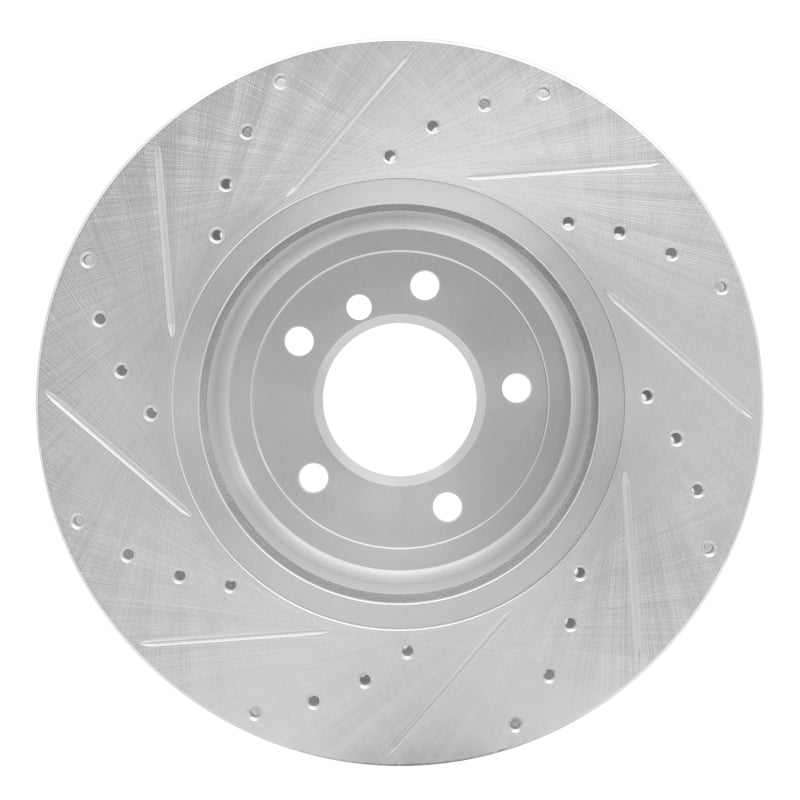 R1 04-10 BMW 650I Coupe Front Right Drilled & Slotted Silver Brake Rotor-Brake Rotors - Slot & Drilled-Grocery Getter Performance