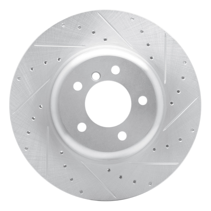 R1 04-10 BMW 650I Coupe Front Right Drilled & Slotted Silver Brake Rotor-Brake Rotors - Slot & Drilled-Grocery Getter Performance