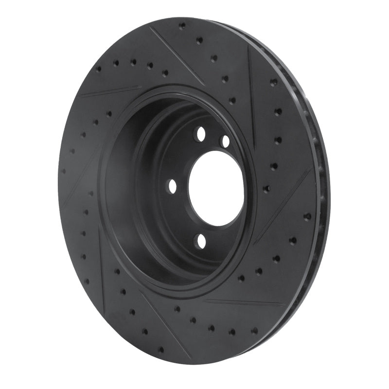 R1 05-08 BMW 760I Rear Left Drilled & Slotted Black Brake Rotor-Brake Rotors - Slot & Drilled-Grocery Getter Performance