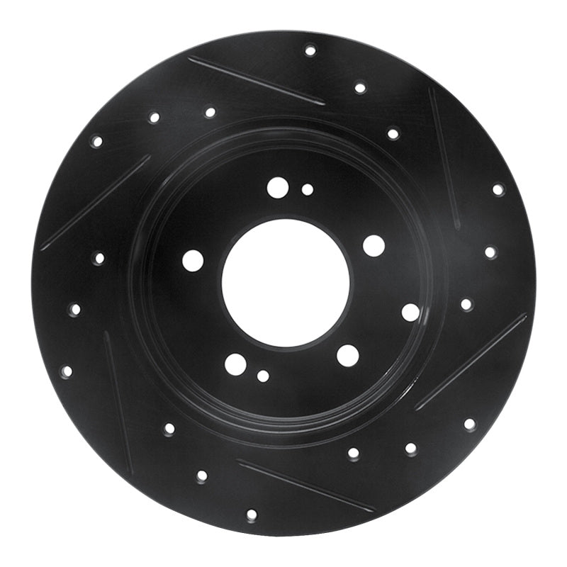 R1 05-20 Hyundai Azera Rear Left Drilled & Slotted Black Brake Rotor-Brake Rotors - Slot & Drilled-Grocery Getter Performance