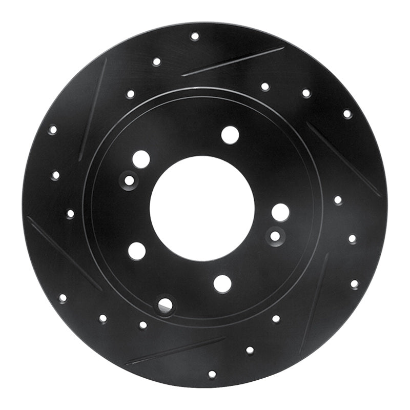 R1 05-20 Hyundai Azera Rear Left Drilled & Slotted Black Brake Rotor-Brake Rotors - Slot & Drilled-Grocery Getter Performance