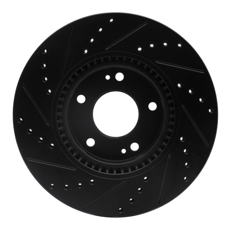 R1 05-24 Hyundai Tucson Front Right Drilled & Slotted Black Brake Rotor-Brake Rotors - Slot & Drilled-Grocery Getter Performance