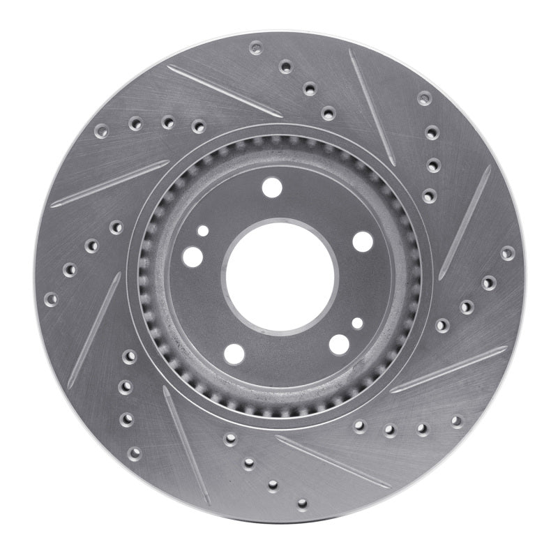 R1 05-24 Hyundai Veloster Front Left Drilled & Slotted Silver Brake Rotor-Brake Rotors - Slot & Drilled-Grocery Getter Performance
