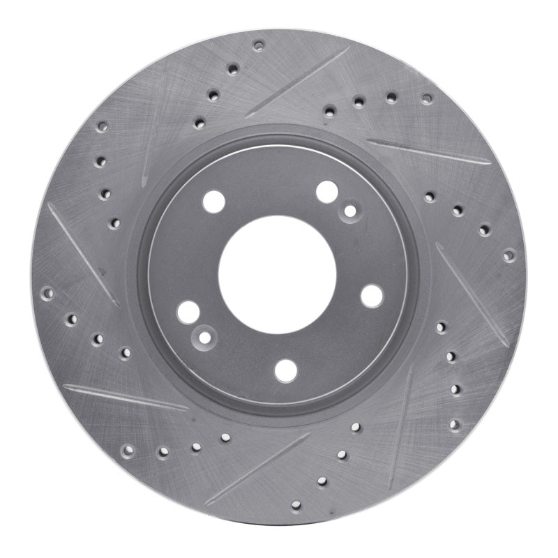 R1 05-24 Hyundai Veloster Front Left Drilled & Slotted Silver Brake Rotor-Brake Rotors - Slot & Drilled-Grocery Getter Performance