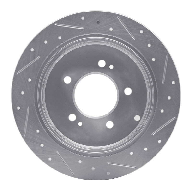 R1 06-09 Hyundai AZERA Rear Left Drilled & Slotted Silver Brake Rotor-Brake Rotors - Slot & Drilled-Grocery Getter Performance