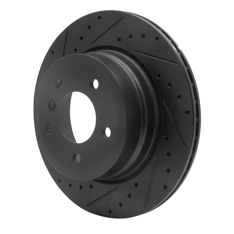 R1 06-10 BMW 528I xDrive Rear Left Drilled & Slotted Black Brake Rotor-Brake Rotors - Slot & Drilled-Grocery Getter Performance