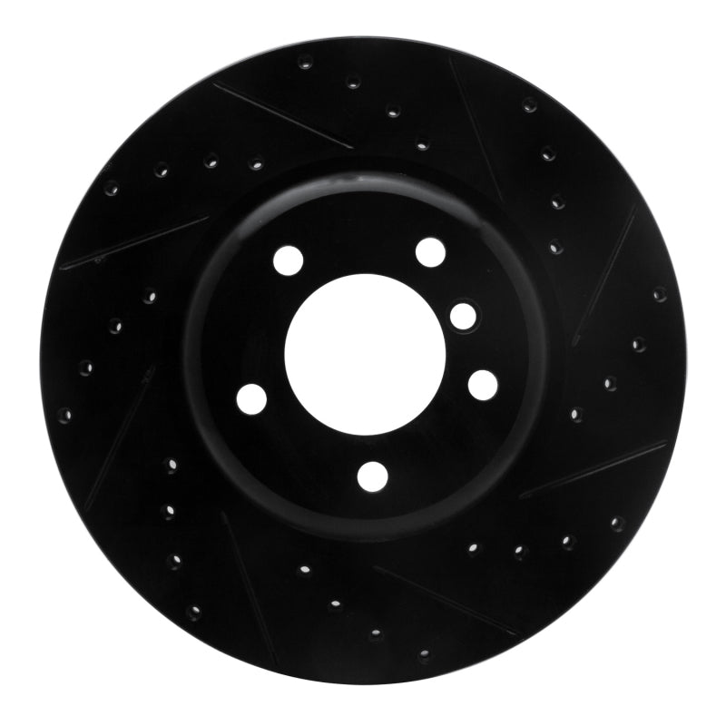 R1 06-13 BMW 135IS Front Right Drilled & Slotted Black Brake Rotor-Brake Rotors - Slot & Drilled-Grocery Getter Performance