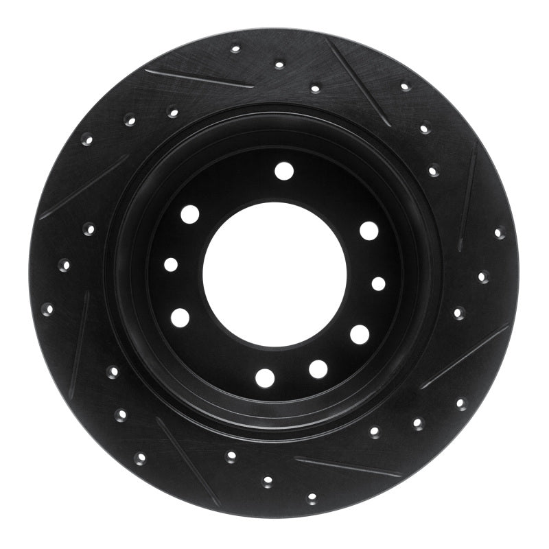 R1 06-14 Hyundai Entourage Rear Left Drilled & Slotted Black Brake Rotor-Brake Rotors - Slot & Drilled-Grocery Getter Performance