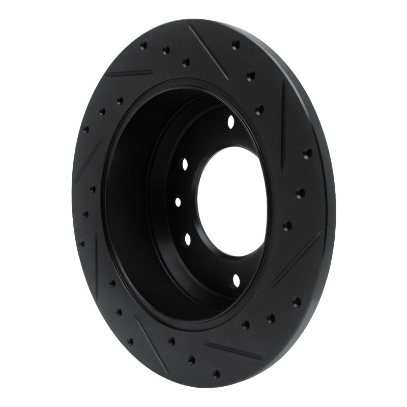 R1 06-14 Hyundai Entourage Rear Left Drilled & Slotted Black Brake Rotor-Brake Rotors - Slot & Drilled-Grocery Getter Performance