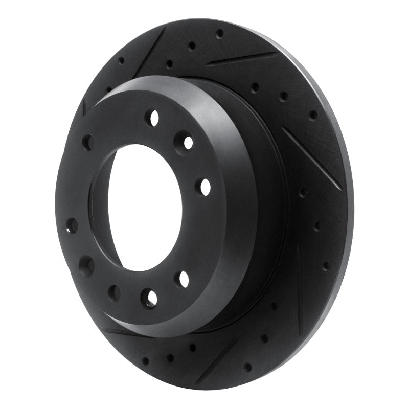 R1 06-14 Hyundai Entourage Rear Left Drilled & Slotted Black Brake Rotor-Brake Rotors - Slot & Drilled-Grocery Getter Performance