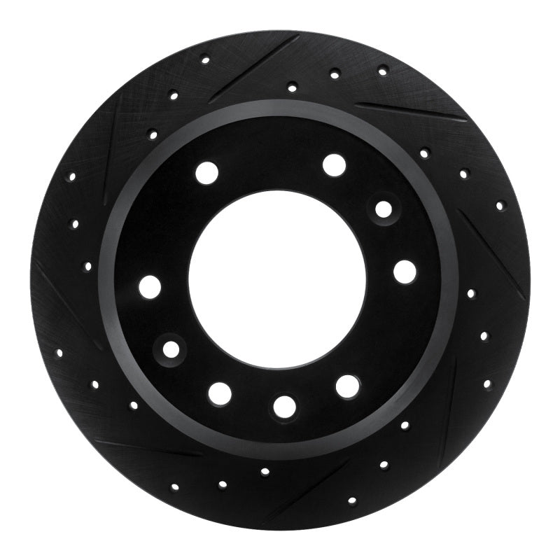R1 06-14 Hyundai Entourage Rear Left Drilled & Slotted Black Brake Rotor-Brake Rotors - Slot & Drilled-Grocery Getter Performance