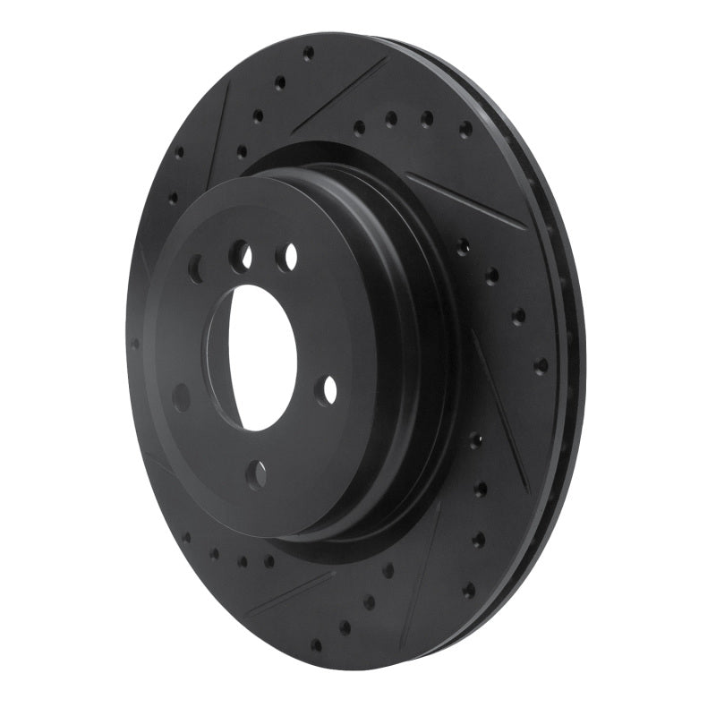 R1 06-15 BMW 335XI Rear Left Drilled & Slotted Black Brake Rotor-Brake Rotors - Slot & Drilled-Grocery Getter Performance