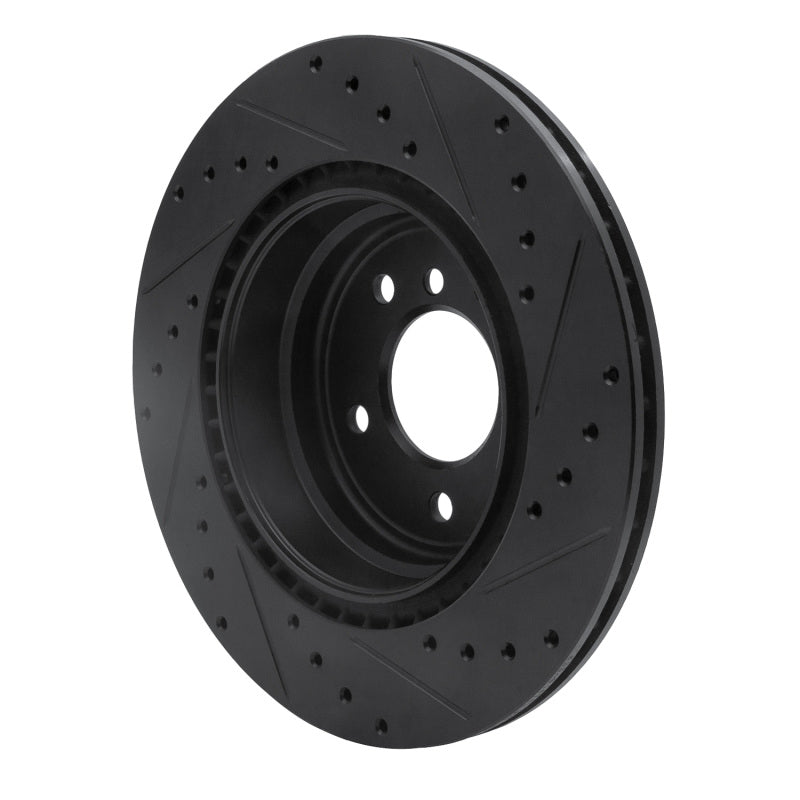 R1 06-15 BMW 335XI Rear Left Drilled & Slotted Black Brake Rotor-Brake Rotors - Slot & Drilled-Grocery Getter Performance