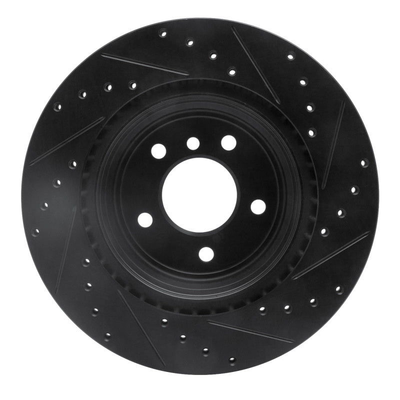 R1 06-15 BMW 335XI Rear Left Drilled & Slotted Black Brake Rotor-Brake Rotors - Slot & Drilled-Grocery Getter Performance