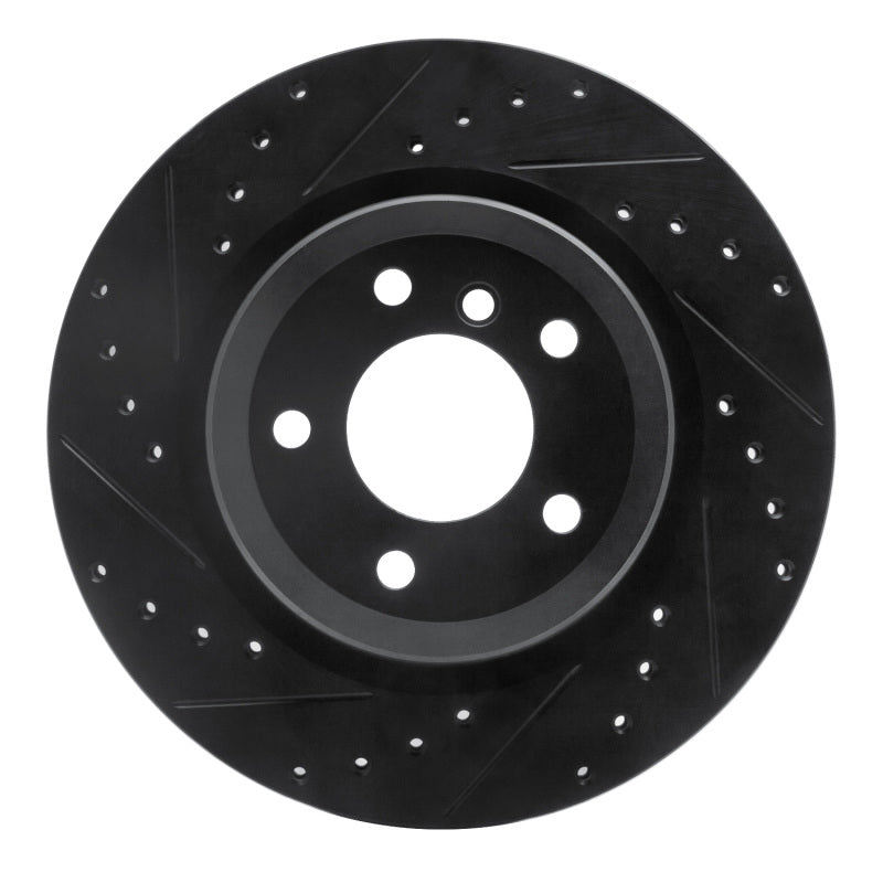 R1 06-15 BMW 335XI Rear Left Drilled & Slotted Black Brake Rotor-Brake Rotors - Slot & Drilled-Grocery Getter Performance