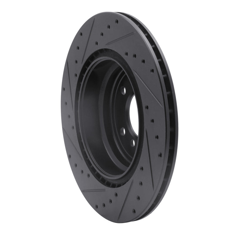 R1 06-15 BMW 335XI Rear Right Drilled & Slotted Black Brake Rotor-Brake Rotors - Slot & Drilled-Grocery Getter Performance