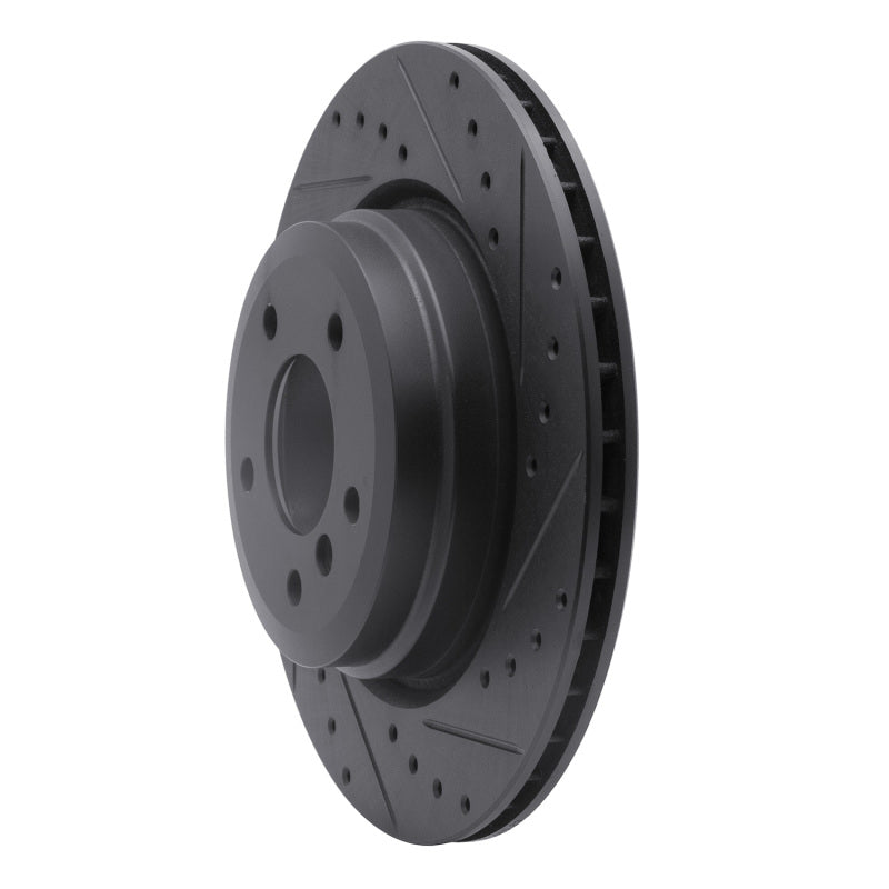 R1 06-15 BMW 335XI Rear Right Drilled & Slotted Black Brake Rotor-Brake Rotors - Slot & Drilled-Grocery Getter Performance