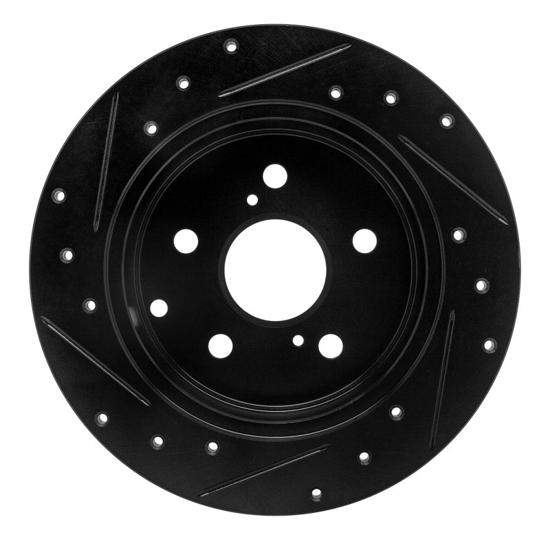 R1 06-18 Lexus HS250H Rear Right Drilled & Slotted Black Brake Rotor-Brake Rotors - Slot & Drilled-Grocery Getter Performance