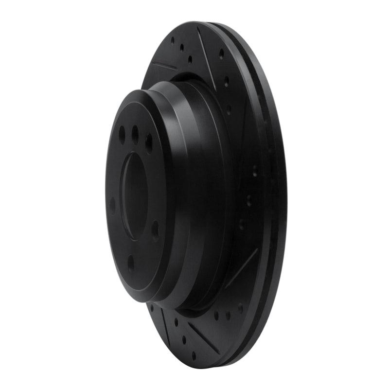 R1 06-20 BMW 325XI Rear Right Drilled & Slotted Black Brake Rotor-Brake Rotors - Slot & Drilled-Grocery Getter Performance