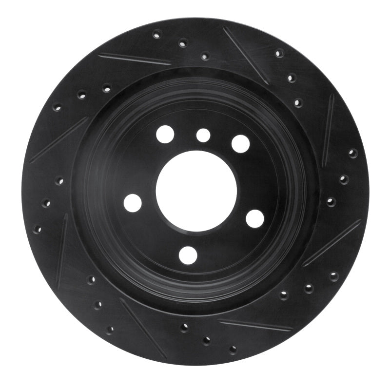 R1 06-20 BMW 328I Rear Left Drilled & Slotted Black Brake Rotor-Brake Rotors - Slot & Drilled-Grocery Getter Performance