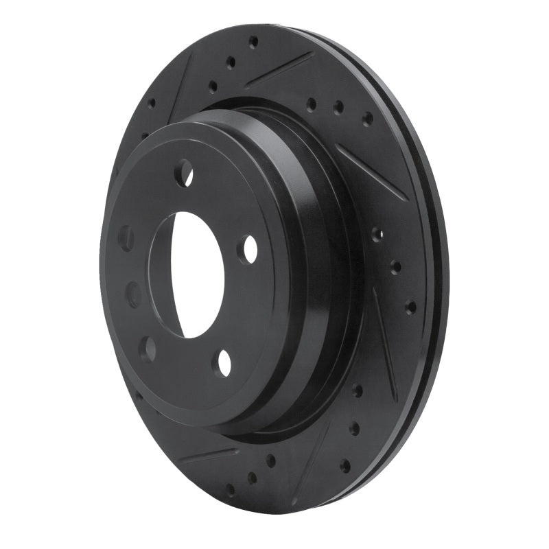R1 06-20 BMW 328I Rear Left Drilled & Slotted Black Brake Rotor-Brake Rotors - Slot & Drilled-Grocery Getter Performance