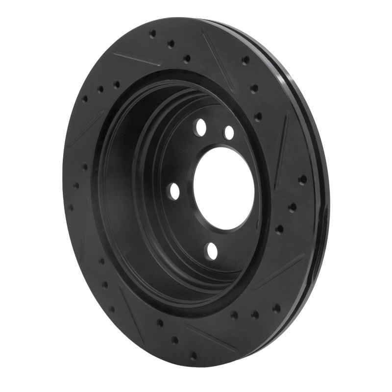 R1 06-20 BMW 328I Rear Left Drilled & Slotted Black Brake Rotor-Brake Rotors - Slot & Drilled-Grocery Getter Performance