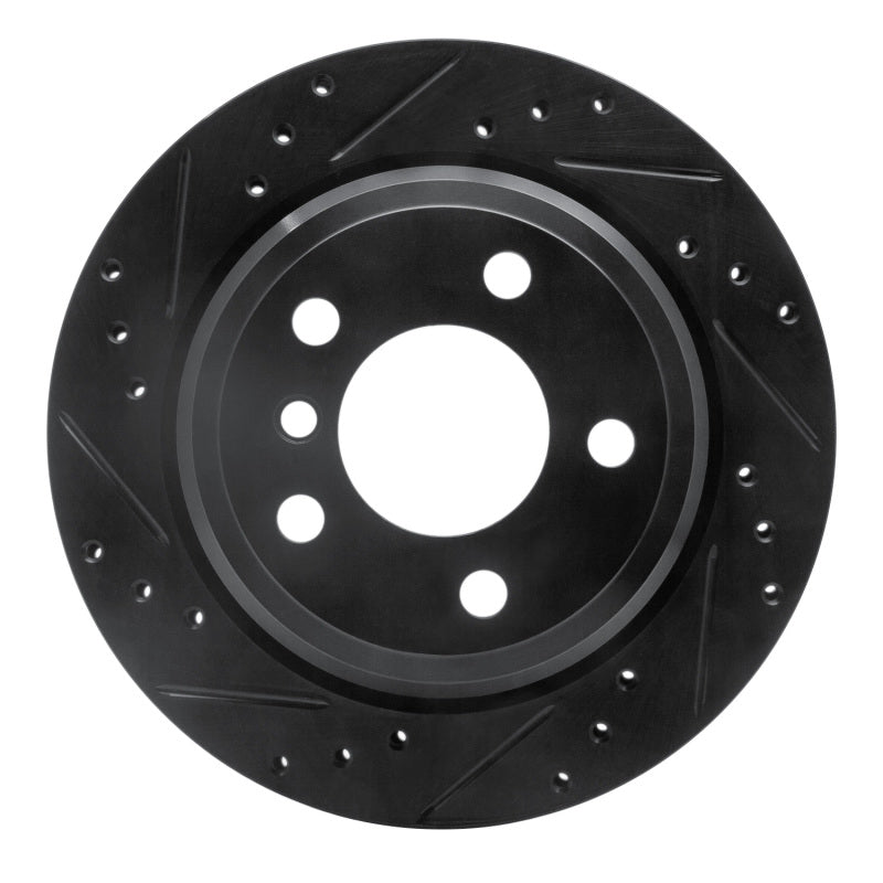 R1 06-20 BMW 328I Rear Left Drilled & Slotted Black Brake Rotor-Brake Rotors - Slot & Drilled-Grocery Getter Performance