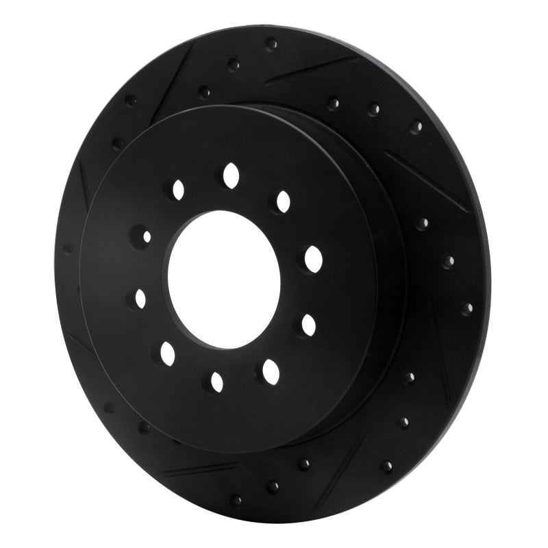 R1 07-08 Hyundai Tiburon Rear Left Drilled & Slotted Black Brake Rotor-Brake Rotors - Slot & Drilled-Grocery Getter Performance
