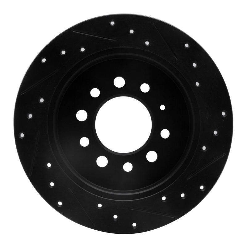 R1 07-08 Hyundai Tiburon Rear Left Drilled & Slotted Black Brake Rotor-Brake Rotors - Slot & Drilled-Grocery Getter Performance