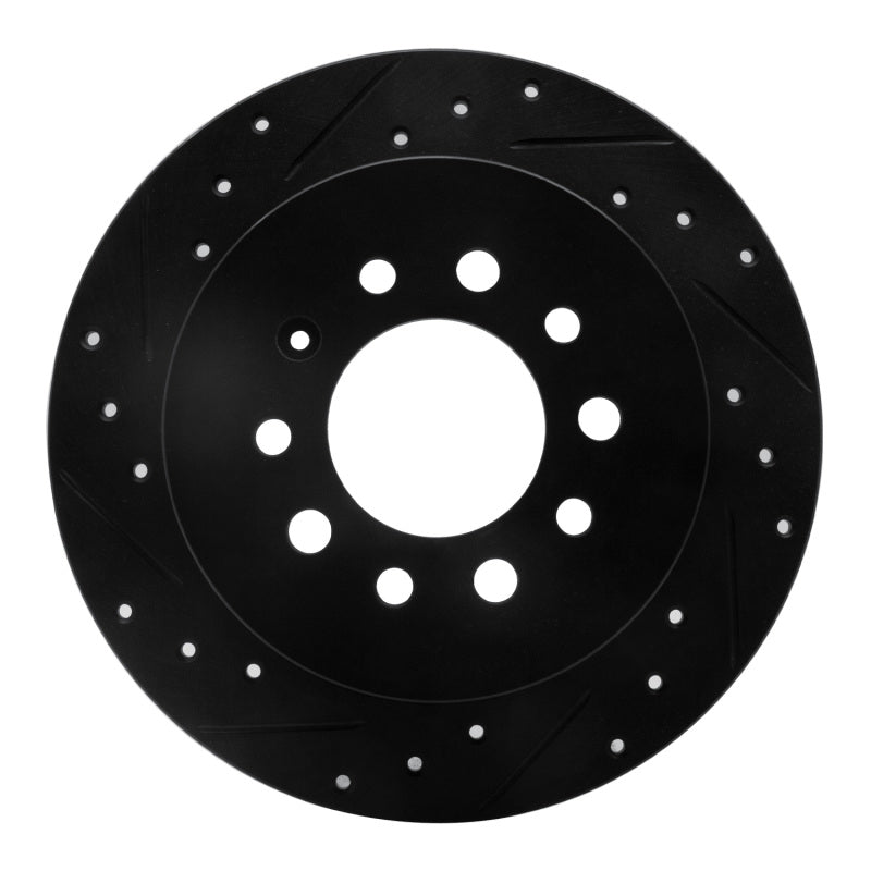 R1 07-08 Hyundai Tiburon Rear Left Drilled & Slotted Black Brake Rotor-Brake Rotors - Slot & Drilled-Grocery Getter Performance