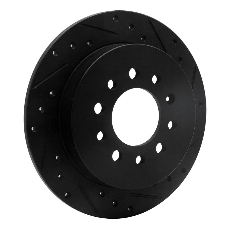 R1 07-08 Hyundai Tiburon Rear Right Drilled & Slotted Black Brake Rotor-Brake Rotors - Slot & Drilled-Grocery Getter Performance