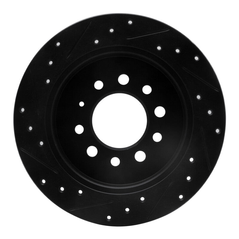 R1 07-08 Hyundai Tiburon Rear Right Drilled & Slotted Black Brake Rotor-Brake Rotors - Slot & Drilled-Grocery Getter Performance
