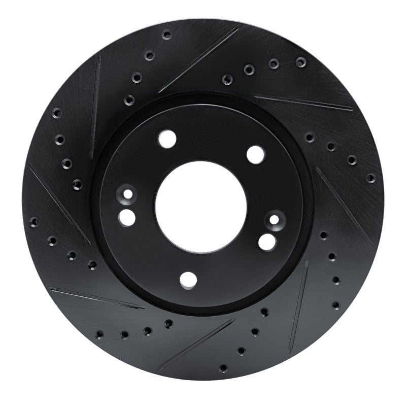 R1 07-09 Hyundai Santa Fe Front Left Drilled & Slotted Black Brake Rotor-Brake Rotors - Slot & Drilled-Grocery Getter Performance