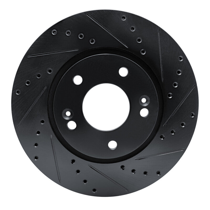 R1 07-09 Hyundai Santa Fe Front Right Drilled & Slotted Black Brake Rotor-Brake Rotors - Slot & Drilled-Grocery Getter Performance