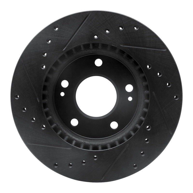 R1 07-10 Hyundai Elantra Front Right Drilled & Slotted Black Brake Rotor-Brake Rotors - Slot & Drilled-Grocery Getter Performance