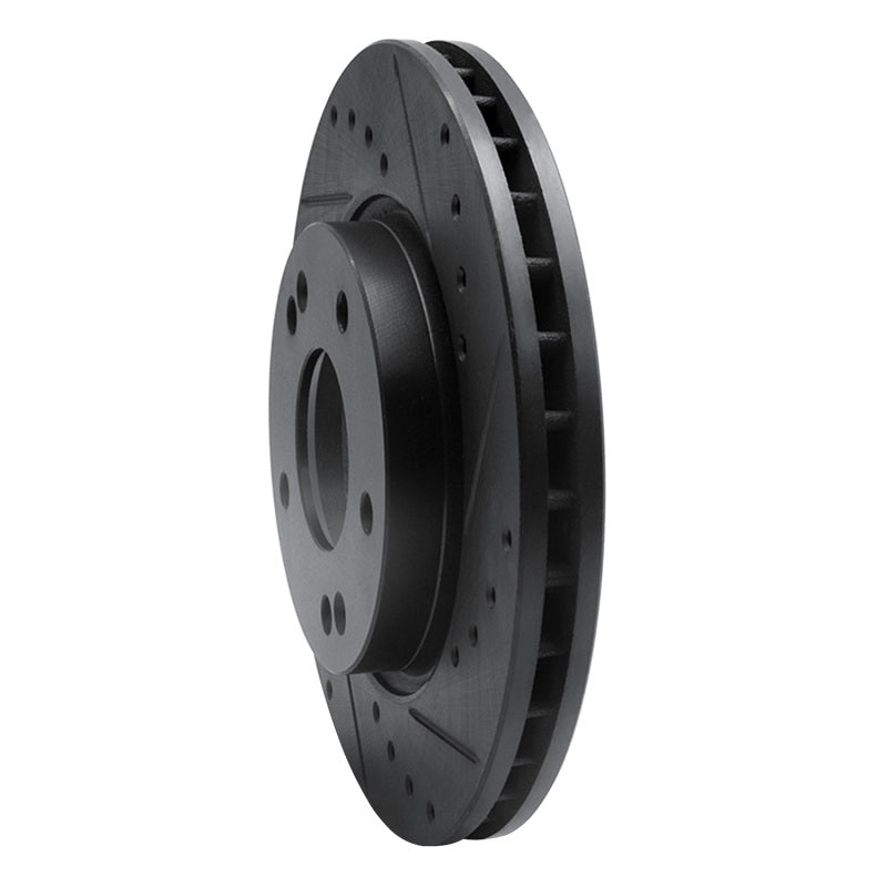 R1 07-10 Hyundai Elantra Front Right Drilled & Slotted Black Brake Rotor-Brake Rotors - Slot & Drilled-Grocery Getter Performance
