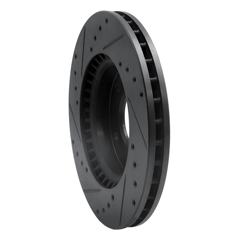 R1 07-10 Hyundai Elantra Front Right Drilled & Slotted Black Brake Rotor-Brake Rotors - Slot & Drilled-Grocery Getter Performance